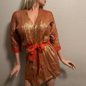 Acrylic orange cardigan with gold leaf finish S/MM/L new